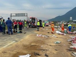 BR-101 em SC teve a maior quantidade de feridos em 2021 entre estradas federais diversos profissionais de resgate na pista da br onde está espalhada carga de grãos após acidente em palhoça que matou dois caminhonheiros