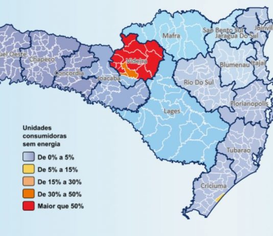 Quatro dias após tornado, 74 mil unidades continuam sem energia em SC mapa de sc mostra que 74 mil unidades continuam sem energia