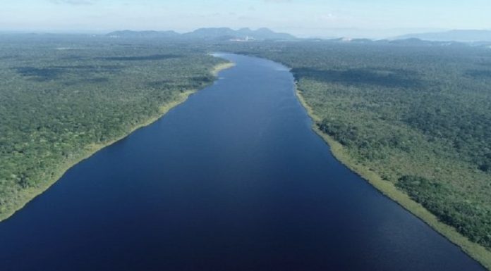 foto aérea de rio cruzando unidade de conservação em Santa catarina