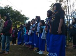 Indígenas protestam em Florianópolis e Palhoça contra projeto de demarcação de terras mulheres indígenas cantando em protesto na ti morro dos cavalos contra pl 490