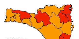 matriz de sc mostra 9 regiões em nível grave (amarelo) e 7 em nível gravíssimo (vermelho) de risco ao coronavírus (Covid)