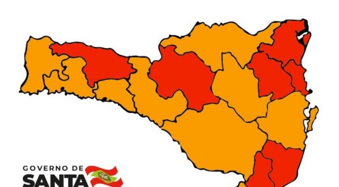 matriz de sc mostra 9 regiões em nível grave (amarelo) e 7 em nível gravíssimo (vermelho) de risco ao coronavírus (Covid)