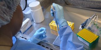 profissional com epi maneja ampolas em laboratório - Com 36 casos, SC alerta para medidas de prevenção contra variante Delta