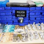 34kg de maconha apreendidos no centro de palhoça - pacotes empilhados e organizados pela polícia