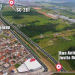 imagem aérea com projeto da avenida beira-rio de forquilhas em são josé ligando à SC-281