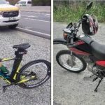 Motociclista embriagado atropela participante de competição de ciclismo em Florianópolis - montagem com a biclicleta e moto envolvidos no acidente