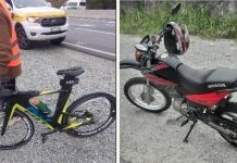 Motociclista embriagado atropela participante de competição de ciclismo em Florianópolis - montagem com a biclicleta e moto envolvidos no acidente