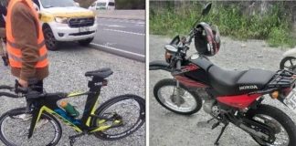 Motociclista embriagado atropela participante de competição de ciclismo em Florianópolis - montagem com a biclicleta e moto envolvidos no acidente