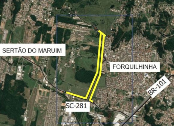 traçado da av. beira-rio de são josé que será construída na região de forquilhas em convênio do estado com a prefeitura