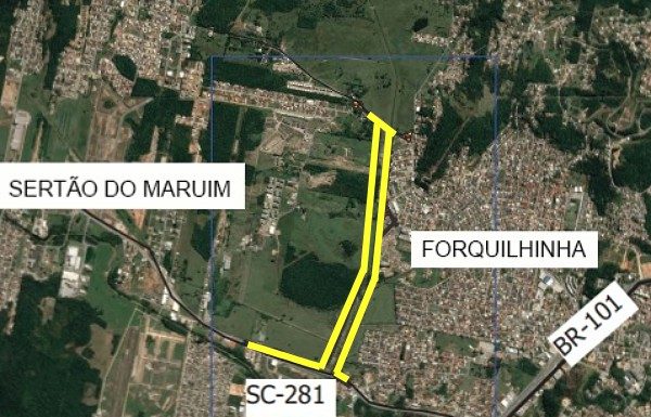 traçado da av. beira-rio de são josé que será construída na região de forquilhas em convênio do estado com a prefeitura