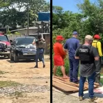 policiais civis fazem buscas junto com os bombeiros por corpo carbonizado em veículo queimado em São José