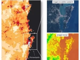 Imagens de satélite mostram que as cidades são mais quentes que o campo, formando as “ilhas de calor”