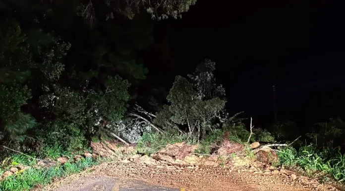 Chuvarada provoca deslizamentos em rodovias de SC queda de barreira inteditou rodovia sc-108