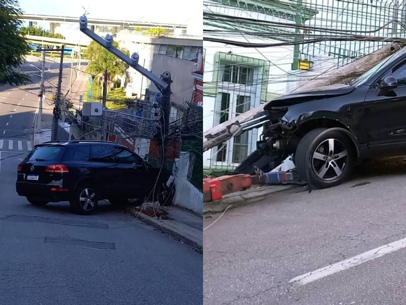 SUV batida em poste na ladeira da Rua Hoepcke, no Centro de Florianópolis
