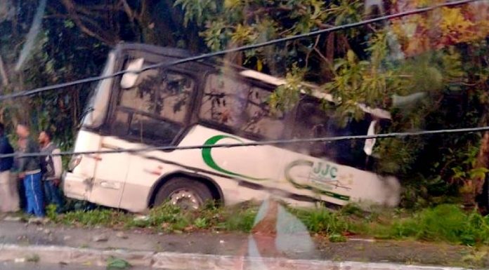 ônibus de empreiteira desceu desgovernado e caiu em barranco