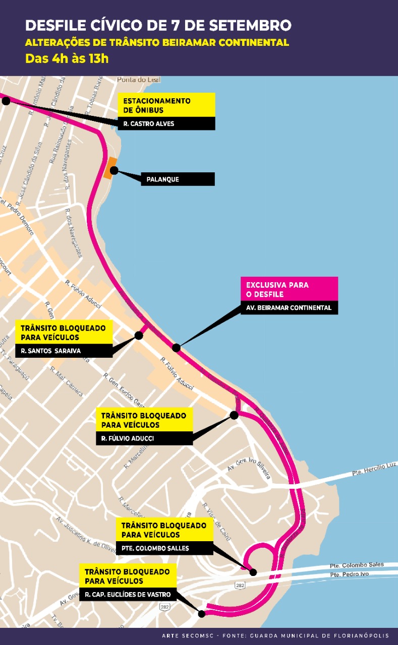 Desfile de 7 de Setembro nesta quarta terá alterações no trânsito em Florianópolis