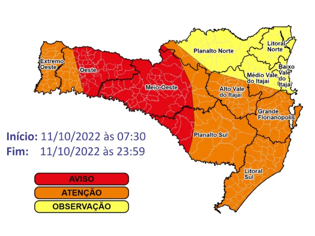 Áreas com maior risco de ocorrências por causa das chuvas em SC