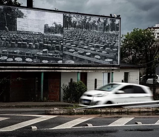 O que é o enigmático outdoor em Florianópolis que não exibe propaganda Em Florianópolis é exibida na Via Expressa fotografia do Cine Cumaru