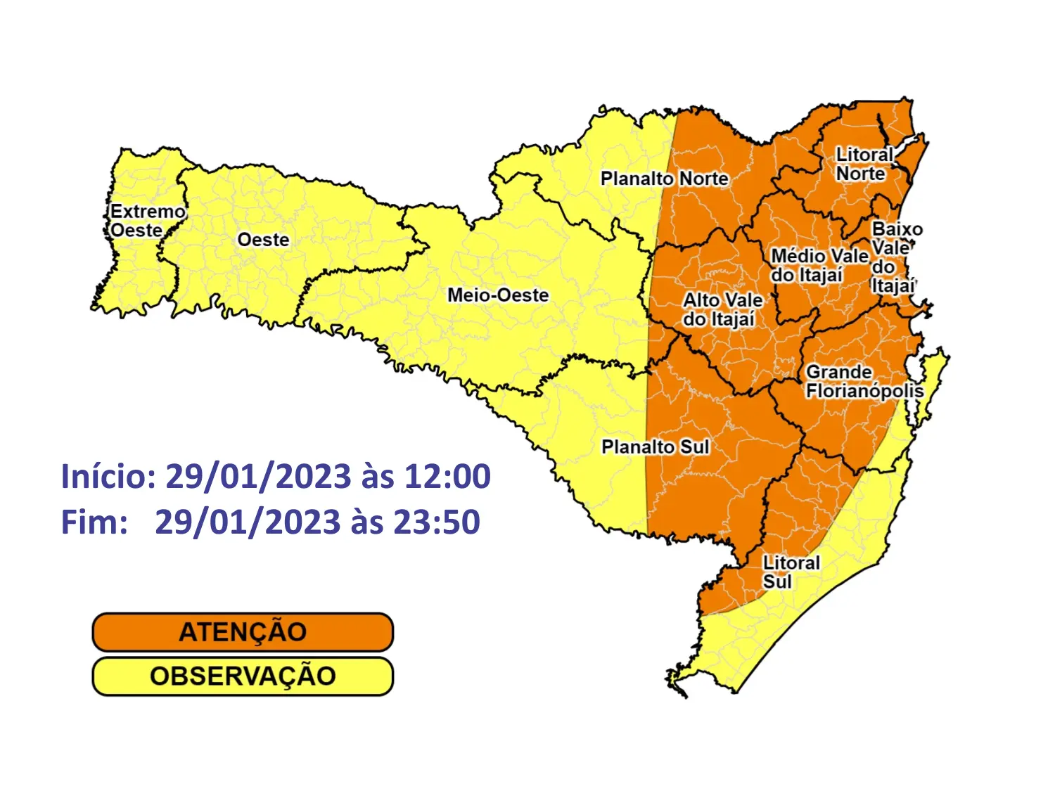 Domingo com risco de chuva intensa em SC