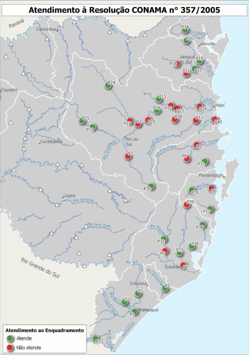 Índice de qualidade da água dos rios em Santa Catarina