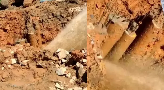 Novamente adutora da Casan é rompida em obra do Contorno Viário