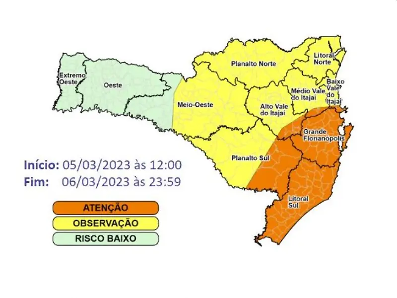 Ciclone provoca chuva intensa e volumosa e temporais entre domingo (05) e segunda-feira (06)