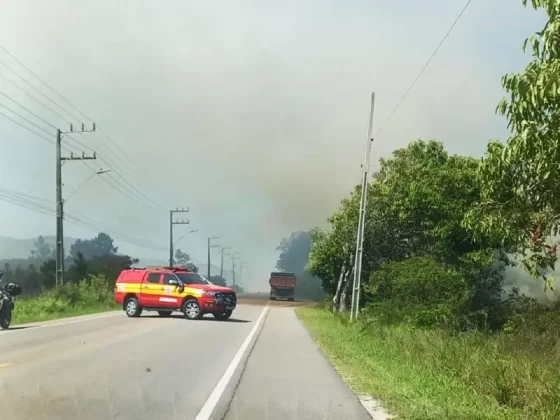 Incêndio na Baixada do Maciambú em Palhoça