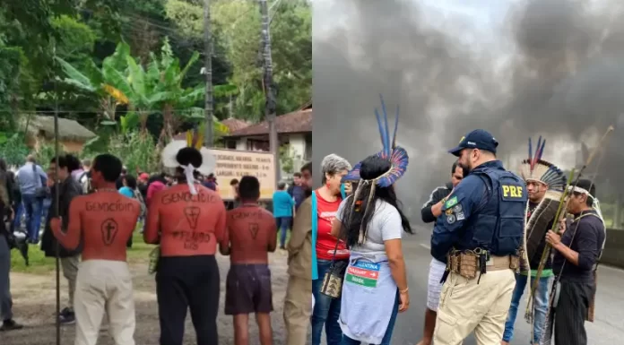 Indígenas fecham BR-101 em Palhoça contra marco temporal