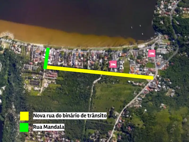 Mapa do novo binário de trânsito da Lagoa