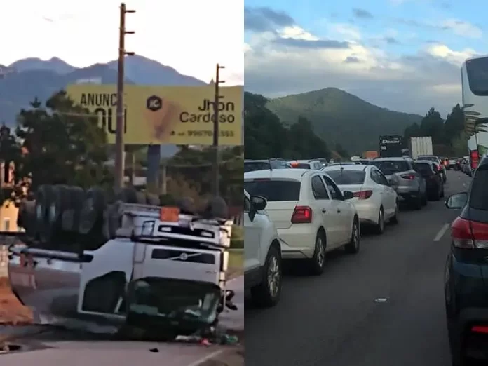 BR-101 em Paulo Lopes é liberada após 12 horas devido a caminhão-tanque tombado na marginal