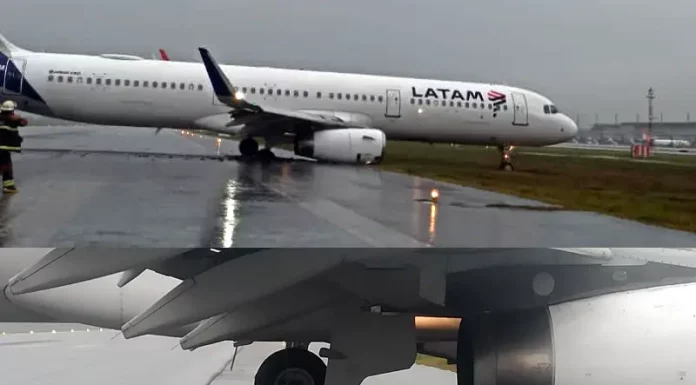 Avião derrapa e sai da pista do aeroporto de Florianópolis