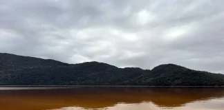 Água avermelhada na Lagoa do Peri