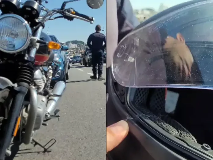 Homem teve o nariz cortado após a linha atravessar o capacete.