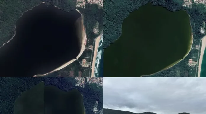 Imagens de satélite mostram mudança na coloração da lagoa de peri