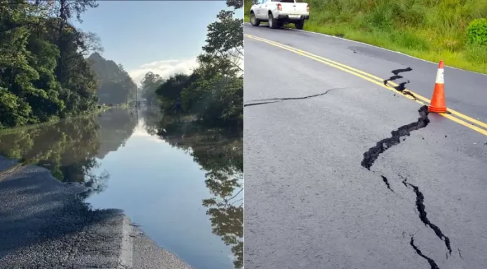 Pontos de interdição em rodovias de SC após as chuvas