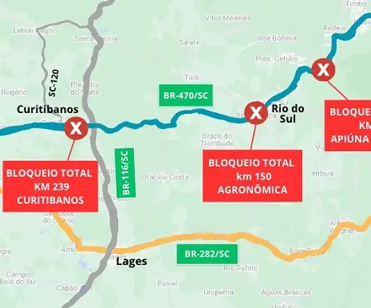 Santa Catarina tem diversas rodovias interditadas; ligação com o PR foi liberada Santa Catarina tem diversas rodovias interditadas