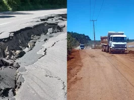 Desvio na BR-153 é fechado devido a danos causados pelas chuvas BR-153 está bloqueada por causa de rachaduras na pista