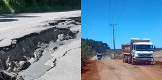 BR-153 está bloqueada por causa de rachaduras na pista