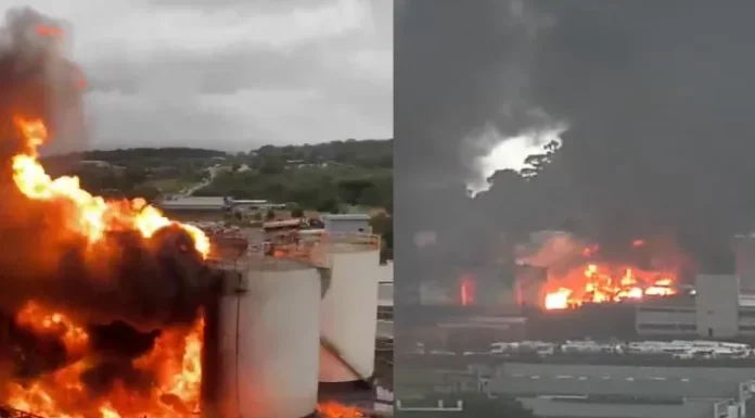 Incêndio de grandes proporções atinge distribuidora de combustíveis em Chapecó