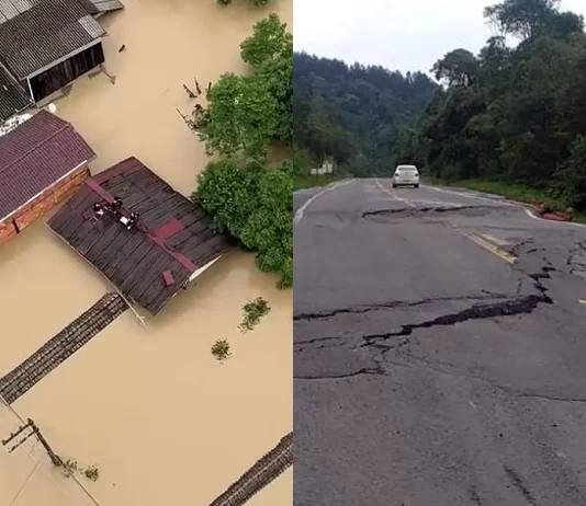 Pessoas resgatadas em Rio do Sul; BR-470 danificada