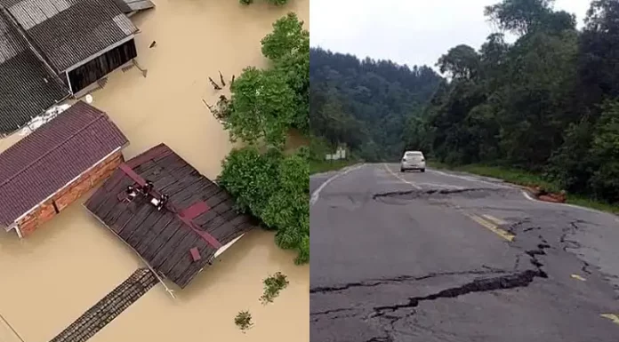 Pessoas resgatadas em Rio do Sul; BR-470 danificada