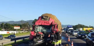 Caminhoneiro morre ao bater na BR-101 em Palhoça