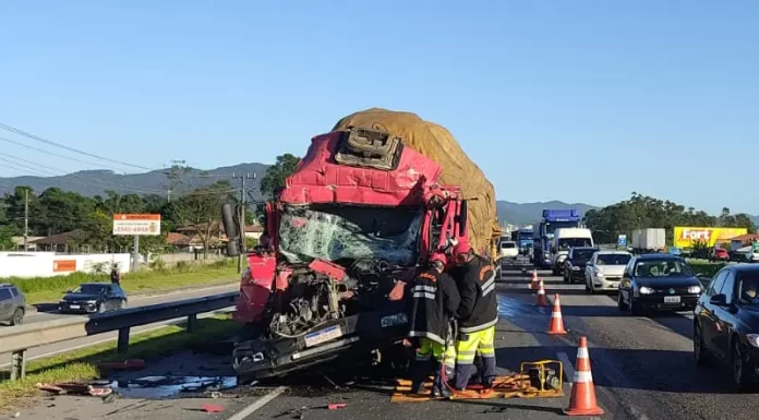 Caminhoneiro morre ao bater na BR-101 em Palhoça