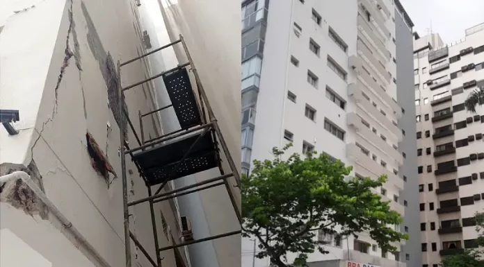 Prédio evacuado na Beira-mar é interditado após coluna rachar