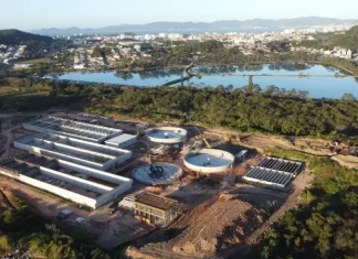 Obra da Estação de Tratamento de Esgoto Potecas em São José, onde serão instalados biofiltros para controle de odores.