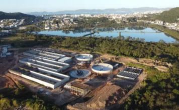 Obra da Estação de Tratamento de Esgoto Potecas em São José, onde serão instalados biofiltros para controle de odores.