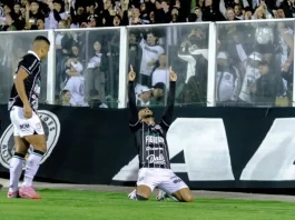 Jogadores do Figueirense comemoram juntos no campo após vitória que garantiu a permanência na série C
