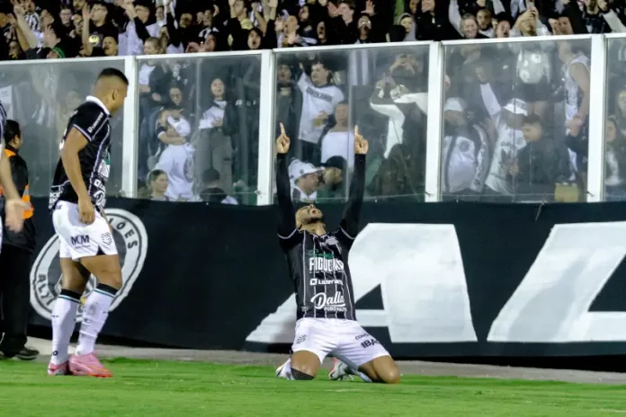 Jogadores do Figueirense comemoram juntos no campo após vitória que garantiu a permanência na série C