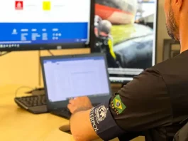 Policial da Interpol analisa informações em um computador durante investigação sobre estrangeiro preso em Florianópolis por fraudes milionárias no Chile.