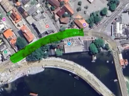 Imagem de um mapa da região da Lagoa da Conceição, em Florianópolis. O destaque em verde marca o trecho da rua Henrique Veras do Nascimento que será interditado. Esse ponto fica entre a nova ponte da Lagoa e o Supermercado do Chico. As demais ruas ao redor aparecem no mapa, mas sem destaque